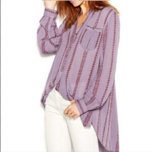 Free People Shibori Gauze Pullover Magic Print Layering Tunic Top Medium Purple